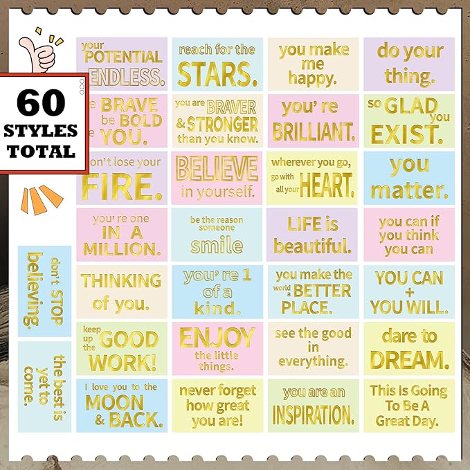 Jinei 300 Inspirational Affirmation Cards Positive Motivational Cards Small Mini Encouragement Quotes for Women Church End of the Year Teacher Gifts(Gilded Style)
