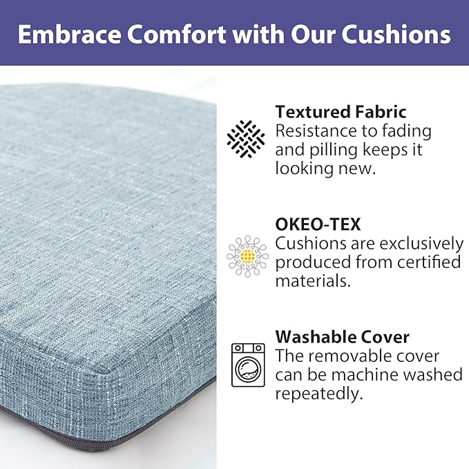 Chair Cushions for Dining Chairs with Ties and Removable Cover, Dining Kitchen Chair Pads with Non-Slip Bottom, High-Resilience Indoor Seat Cushions, 16'' x 16'' x 2'', Set of 2, Light Blue