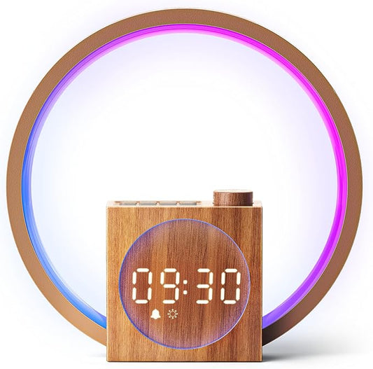 Dreamegg Sunrise Alarm Clock - Sound Machine for Sleep, 12 Ambient Colors &20-Level Dimmable Night Light, 25 Soothing Sounds, White Noise Machine, Wake Up Light for Adults, Stylish Bedroom Decor&Gift