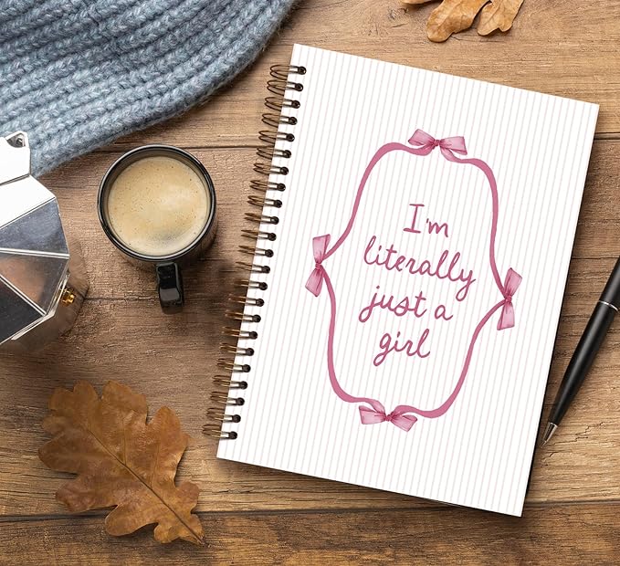 Coquette Pink Notebook Journal, Preppy Pink Bow Striped Aesthetic Journal Notebook for Note Taking,Cute Girly Notebook,Preppy Gifts for Women,Pink Office Supplies,Spiral Notebook 5.5x8.3 Inch
