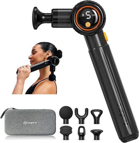 Massage Gun with Extension Handle and 3 Adjustable Angles,Deep Tissue Back Massage for Neck/Shoulders/Waist/Legs/Body Pain Relief,Handheld Percussion Muscle Massager with Portable Case,Black