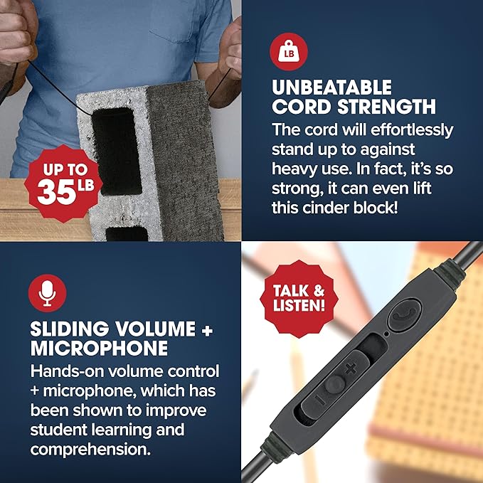 SENTRY Bulk Rugged School Headphones, Durable for Kids, Students, Teachers, Classrooms, 3.5mm or USB-C Jack Options, Optional Boom Mic for Online Learning (24 Count - 3.5mm Inline Mic, 24, Count)