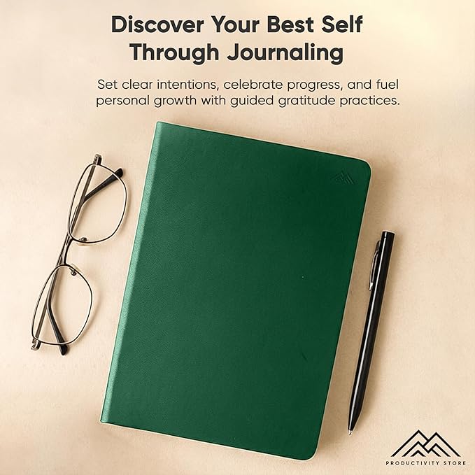 PRODUCTIVITY STORE Gratitude & Self-Care Journal - Guided Mindfulness & Mental Health Journal All-in-One with Prompts for Self Discovery - Daily Journal for Men & Women (A5, Green)