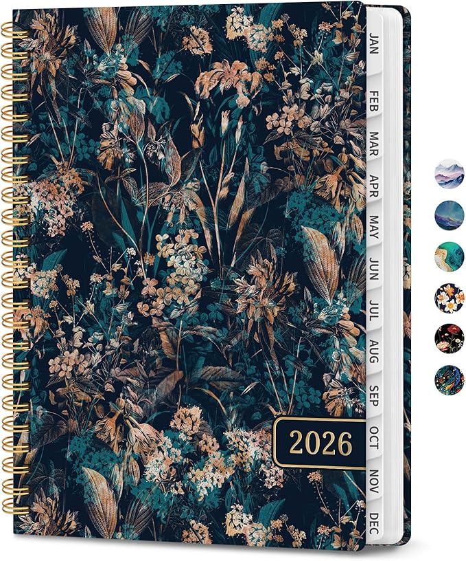 2026 Planner, Monthly and Weekly Calendar Planner for Women, January 2026 - December 2026, Hardcover Pretty 2026 Agenda Planner Book with Tabs, Spiral Bound, Perfect for School Office Home Supplies, 8.5" x 11" - Royal Flowers