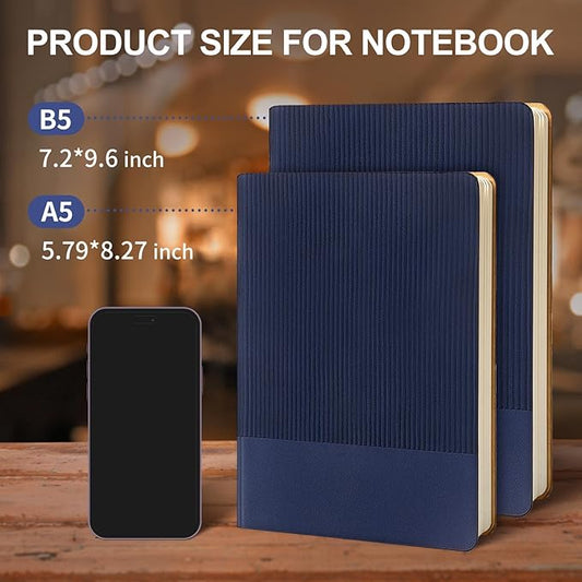 Lined Journal Notebook for Work College Ruled Note Book 7.2"x9.6" B5 PU Leather Daily Journaling 160 Pages for Women Men Writing Home School Supplies Business