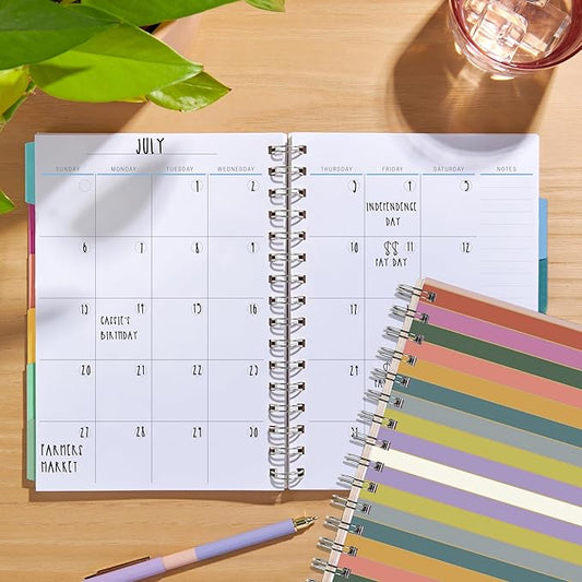 Inspired by Erin Condren A5 Undated Planner, Spiral Bound Daily & Weekly Planner with Monthly Tabs, Portable Organizer for Productivity, Goal Setting, Includes Sticker Sheets, Colorful Stripes Design