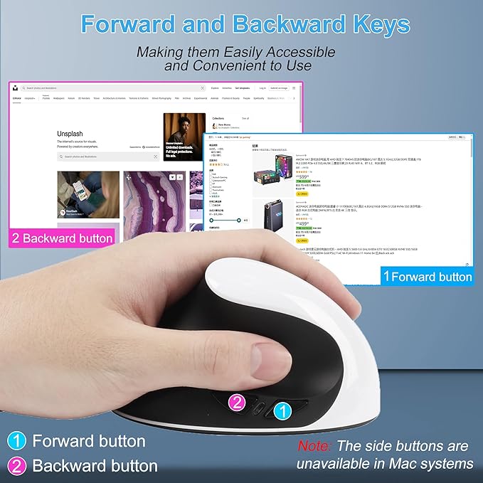 CHUYI Left-Handed Mouse, Ergonomic Vertical Rechargeable Wireless Mouse, 6 Buttons, Optical and Portable Wireless Office Mice with USB Receiver for PC Computer Laptop (Black & White)