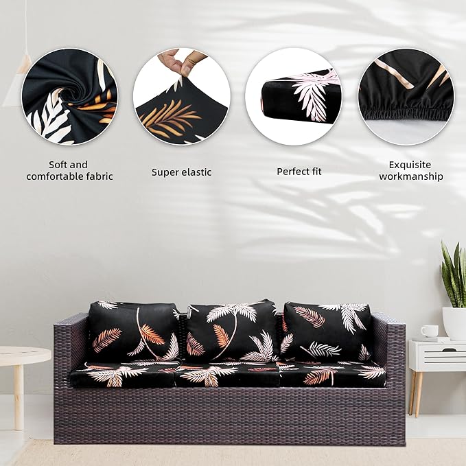 8Pcs Stretch Patio Cushion Covers,Outdoor Couch Covers Replacement,Outdoor Couch & Sofa Slipcovers,for Patio Furniture Cushion Covers,Washable Reusable Furniture Protector(Coconut Forest, Cover Only)