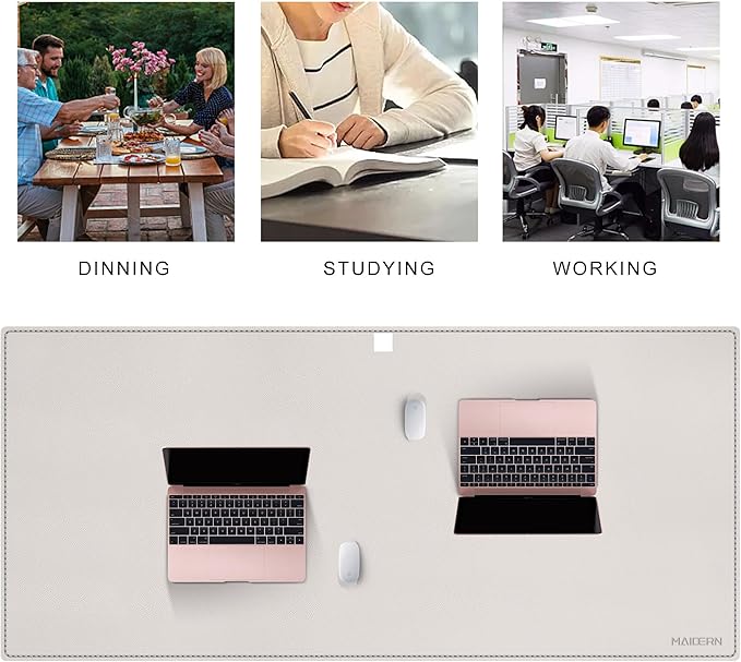 MAIDERN 59”x 27.5” Leather Desk Pad, Large Desk Mat, Cork & Leather Large Mouse pad for Desk, Waterproof Computer Desk Pad for Gaming Home Office (Cream)