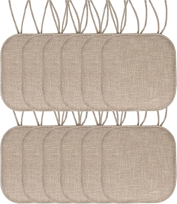 Chair Cushion Memory Foam Pads with Ties Honeycomb Pattern Slip Non Skid Rubber Back Rounded Square 16" x 16" Seat Cover