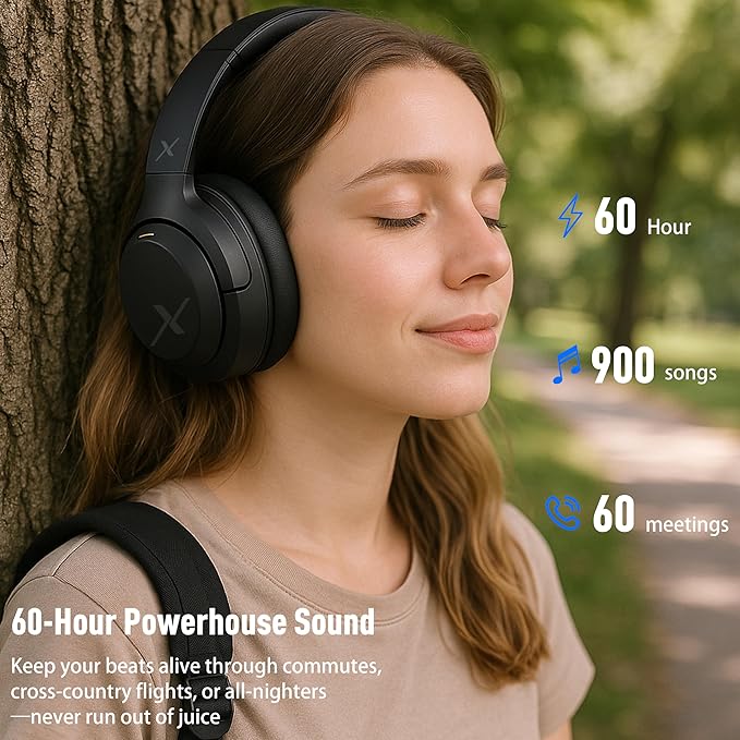 Riwbox Hybrid Active Noise Cancelling Headphones, Wireless Bluetooth Headset Over Ear, 60H Playtime, High-Fidelity, Foldable, Comfort&Immersion for Work/Commuting (Black)