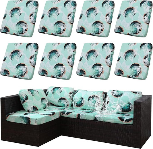 8Pcs Stretch Patio Cushion Covers Outdoor Cushion Cover, Jacquard Stretch Cushion Covers, Cover Replacement, Outdoor Sofa Covers, Washable Furniture Couch Cushion Cover (Ripple)