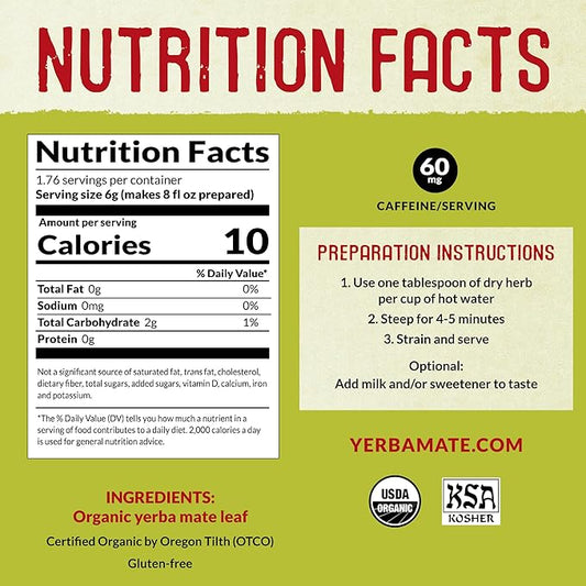 ECOTEAS Organic Yerba Mate Loose Leaf Tea – Natural Energy & Detox Herbal Tea – Coffee Alternative - Kosher, Non-GMO, Gluten-Free - Unsmoked Pure Leaf from Argentina, 1 lb (Pack of 1)