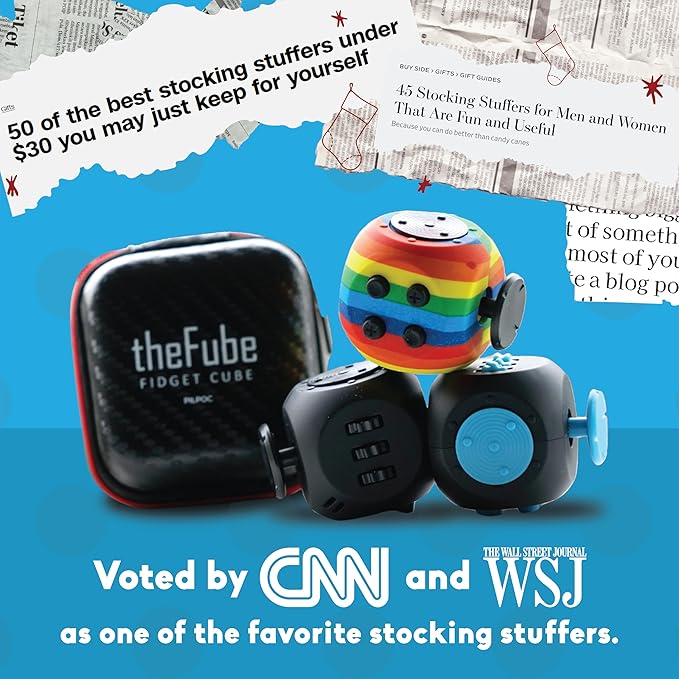 PILPOC theFube Fidget Cube, 6-Sided Stress Relief Infinity Cube for Adults & Kids, Boosts Concentration, Mindfulness Aid, Silent & Audible Modes, Includes Carry Case for Portability (Midnight)