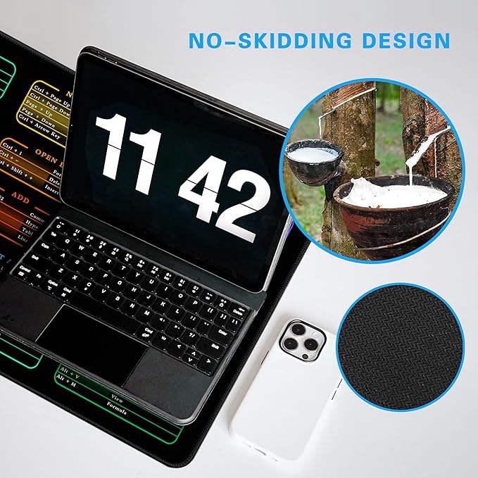 Excel Cheat Sheet Desk Pad, 31.5"x11.8", Waterproof Extra Large Excel Shortcut Mat with Stitched Edges, Anti-Slip Excel Mouse Pad for Office Desk, MS Excel/Word Shortcuts (Color Excel)