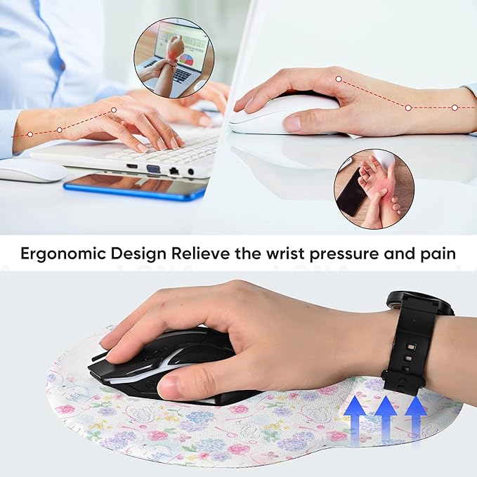 RICHEN Ergonomic Mouse Pad with Wrist Support,Non-Slip Rubber Base for Computer Laptop & Mac,Lightweight Rest for Home,Office & Travel (Hydrangea Swan)