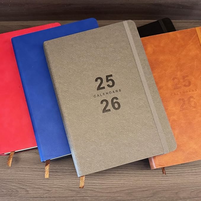 Daily Planner 2025-2026, Academic Planner 2025-2026 Weekly and Monthly Planner, Calendar Book with Hourly Schedule 8.5"x5.8", July 2025 to June 2026, Faux Leather Cover (Grey)