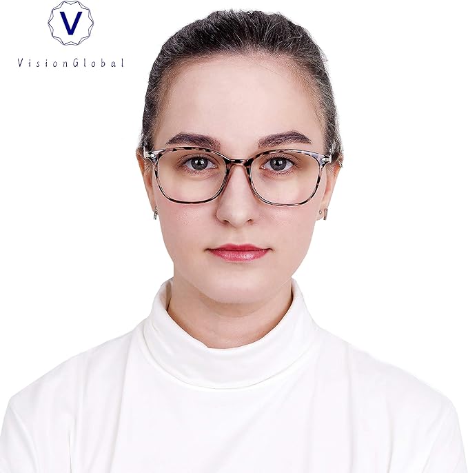 VisionGlobal Blue Light Blocking Glasses for Women/Men, Anti Eyestrain, Computer Reading, TV Glasses, Stylish Square Frame, Anti Glare(Leopard,+4.75 Magnification)
