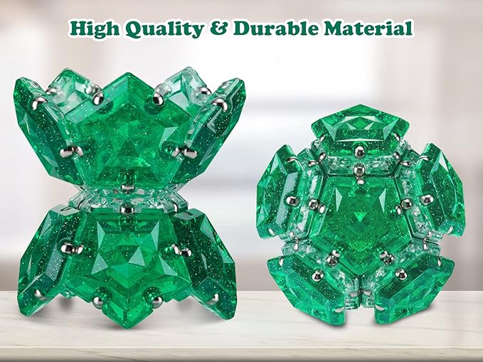 Magnetic Fidget Sphere Magnet Toys - Holographic Glitter Crystal Green - Magnets Sensory Toys - 12 Piece Set - Creativity Beyond Imagination, Inspirational, Recreational, Fun Desk Toy for Adults