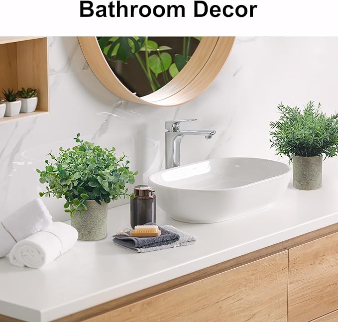 USLAI Small Potted Fake Plants(3-Pack), Mini Artificial Plastic Eucalyptus Plants Topiaries for Home Office Shelf Desk Farmhouse Room Coffee Table Decor