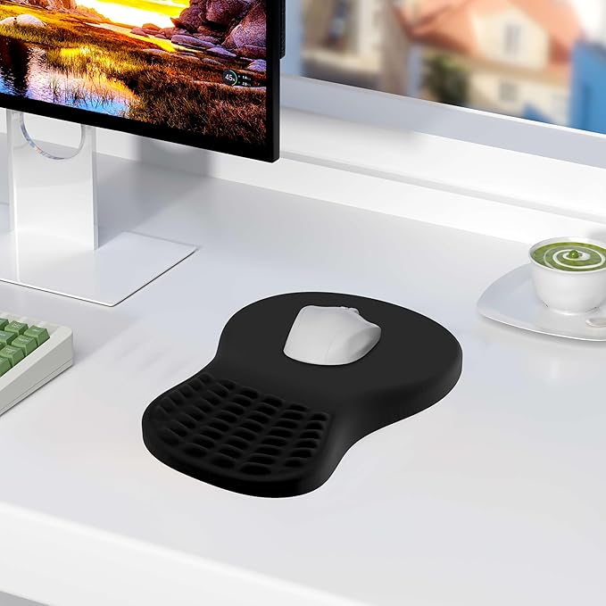 MEKASS Ergonomic Mouse Pad with Wrist Rest, Memory Foam Mousepad for Carpal Tunnel Pain Relief, Desk Computer Wrist Support Mouse Pad with Non-Slip PU Base for Office Home (Beach)