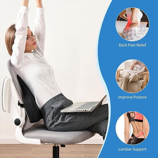 Lumbar Support Pillow for Office Chair and Car Seat - Gel Memory Foam Back Cushion Improve Sitting Posture & Back Pain Relief, Lumbar Support Cushion with Adjustable Strap & Non-Slip