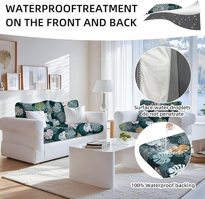 8Pcs Stretch Patio Cushion Covers Waterproof Outdoor Cushion Covers Patio Couch Cover Slipcovers, for Outdoor Furniture Protector Covers Replacement(Cover Only) (Greenery)