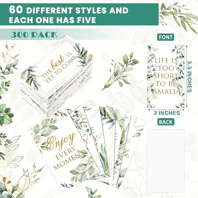 Jinei 300 Inspirational Affirmation Cards Positive Motivational Cards Small Mini Encouragement Quotes for Women Church End of the Year Teacher Gifts(Eucalyptus)