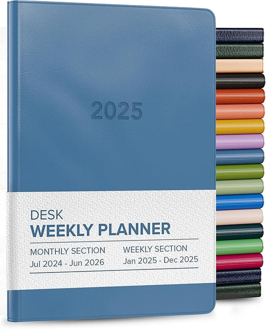 Harbor Desk Weekly Monthly Planner 2025 - Calendar Planner and Notebook, Durable Faux Leather, 192 Pages, Softcover & Book Bound - Cambridge Reef Blue - 8 x 5.5 "
