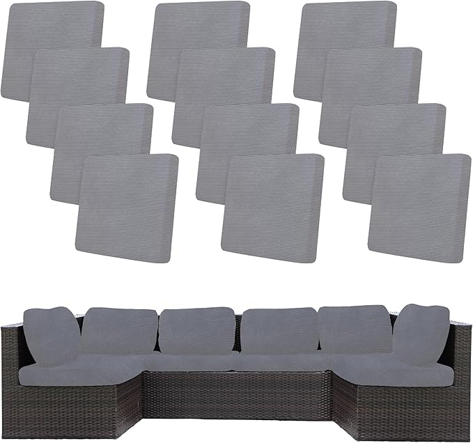 12Pcs Stretch Patio Cushion Covers,Outdoor Couch Covers Replacement,Outdoor Couch & Sofa Slipcovers,for Patio Furniture Cushion Covers,Washable Reusable Furniture Protector (Grey,Cover Only)