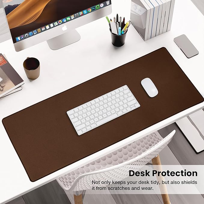 ALOANES Waterproof Mouse Pad with Durable Stitched Edge, Large Gaming Keyboard Pad, Non-Slip Rubber Base Mouse Mat, Extended Desk pad for Gamer, Office & Home, Brown Mousepad 27.6''x11.8''x0.12''