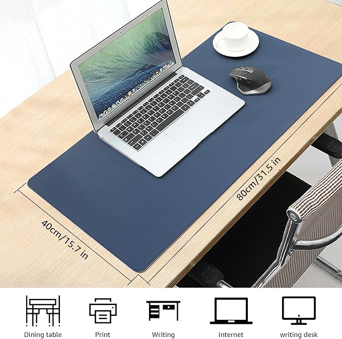 PU Leather Desk Mat, Large Mouse Pad with Cork Base, Writing Desk Blotter, Desk pad for Keyboard and Mouse,Keyboard mat for Desk Decor-Computer Mouse Pad(Dark Blue, 31.5x15.7in)