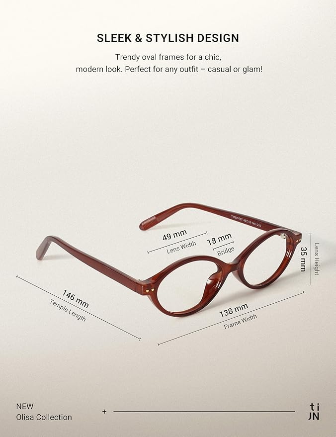 TIJN Olisa Blue Light Blocking Glasses for Women Men,Oval Glasses Frame Bluelight Glasses for Gaming/Computer/Screen