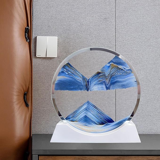 Aoderun 7" Moving Sand Art Liquid Motion with Light 3 Color Changing Moving Sand Art Picture Round Glass 3D Deep Sea Sand Art Sandscapes for Adult Relaxing Toys Desktop Home Office(Blue)