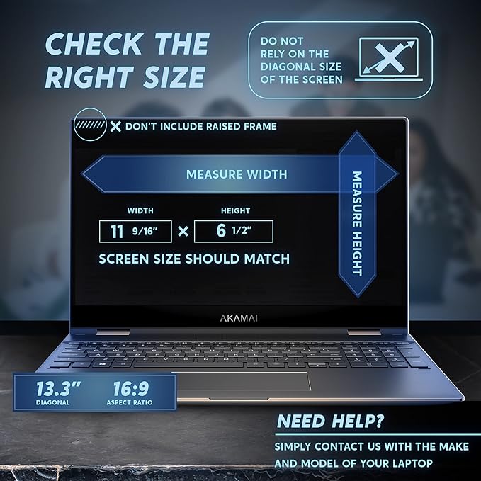 Akamai 13.3 Inch Computer Privacy Screen (16:9) - Blue Light Protector - Laptop Anti Glare Screen