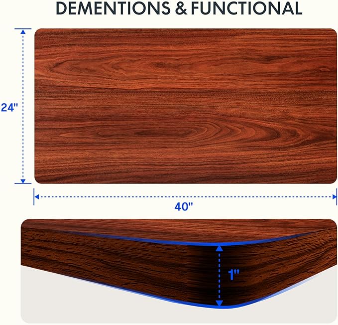 FLEXISPOT EN2 Whole-Piece Standing Desk with Clamp Power Strip, 40 x 24'' Electric Stand Up Height Adjustable Desk with Cable Management (Black Frame + 40" Mahogany Top, 2 Packages)