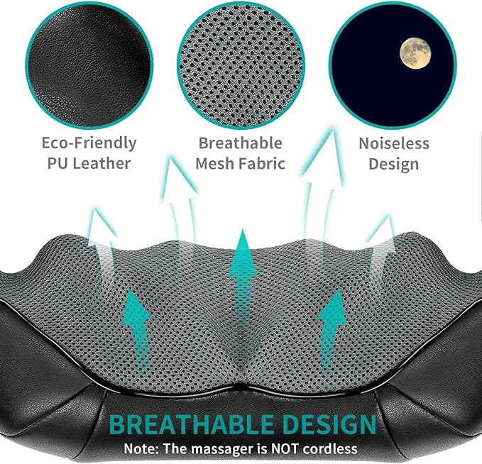 Nekteck Cordless Shiatsu Neck and Back Massager with Soothing Heat, Electric Deep Tissue 3D Kneading Massage Pillow for Shoulder Leg Body Muscle Pain Relief, Home Office and Car Use