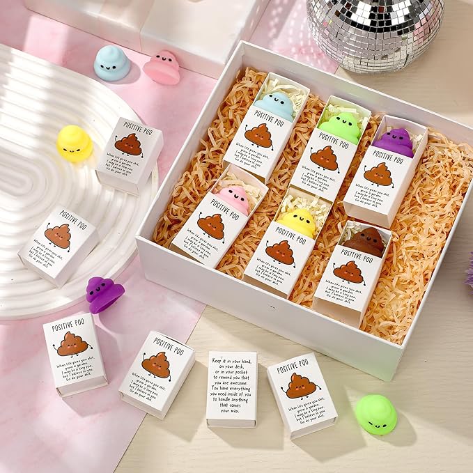 Wettarn 12 Sets Poo Gifts Positive Cute Stress Balls with Support Gift Boxes Funny Poop Party Favors for Employee Coworker Friends Office Inspirational Relief Toys