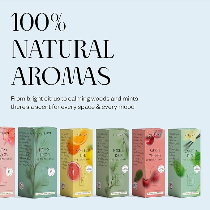 Vitruvi Push Plug-in Wall Diffuser – Starter Kit with Vanilla Mint Refill, Made with Natural Ingredients – Covers 200 Sq Ft – Long-Lasting Scent Up to 500 Hours – White