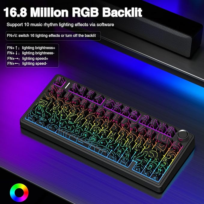 AULA F75 Pro Wireless Mechanical Keyboard with Knob,75% Hot Swappable Custom Gaming Keyboards,RGB Backlit,Pre-lubed Switches,Side Printed PBT Keycaps Creamy Sounding Computer Keyboard, Line Black
