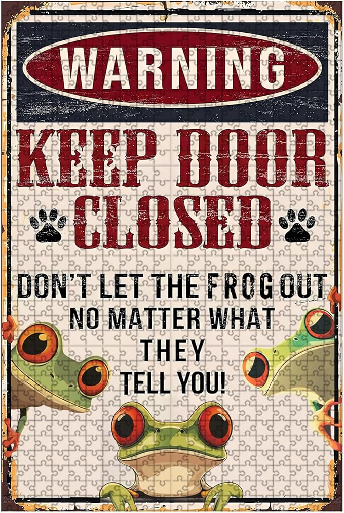 1000 Piece Wooden Jigsaw Puzzle Keep Door Closed Don't Let The Frogs Out No Matter What They Tell You Adults Kids Challenging Game Educational Stress Relief Time 29.5x19.7 Inch