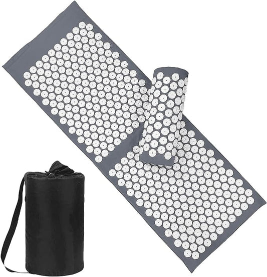 XiaoMaGe Acupressure Mat and Pillow Set with Bag - Extra Long Acupuncture Mat for Neck & Back Pain Relief- Naturally Relaxation Gift for Women - Stress Relief Massage Mat (Gray)