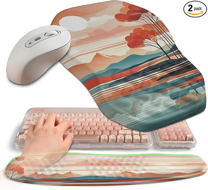2-in-1 Ergonomic Set, Wave Keyboard Wrist Rest and Massage Slope Mouse Pad Wrist Support, Rebound Memory Foam for Relieve Carpal Tunnel Syndrome and Wrist Pain (Landscape)