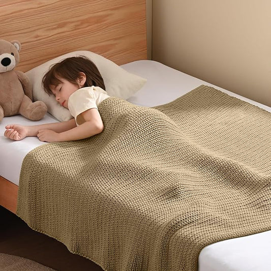 Guohaoi Knitted Weighted Blanket Kids (Beige 36"x48" 5lbs) No Beads Cooling Heavy Blanket, Home Decor Breathable Chunky Knit Throw Blanket for All-Season Use