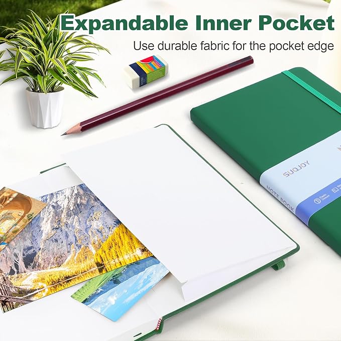 Lined Journal Notebooks, 4 Pack 160 Pages, 5.5x 8.2-Inch Journals for Women Men, Hardcover Notebook with 100 gsm Thick Paper, A5 Size College Ruled Notebook for Writing/Travel/Work (Green, 1 Pack)