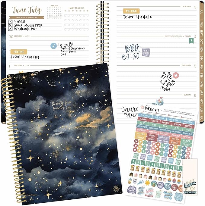 bloom daily planners 2025-2026 (8.5" x 11") Academic Year Day Planner (July 2025 - July 2026) - Weekly & Monthly Dated Agenda Organizer with Stickers & Tabs - Midnight Sky