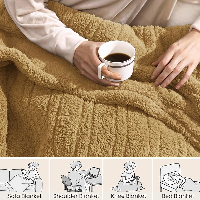 Electric Heated Blanket Full Size 72x84 inches, Fast Heating w/ 10 Heat Settings & 2/4/8/10H Auto Timer, Double-Sided Sherpa, Ultra Soft & Cozy for Couch, Bed, Office, Machine Washable, Camel