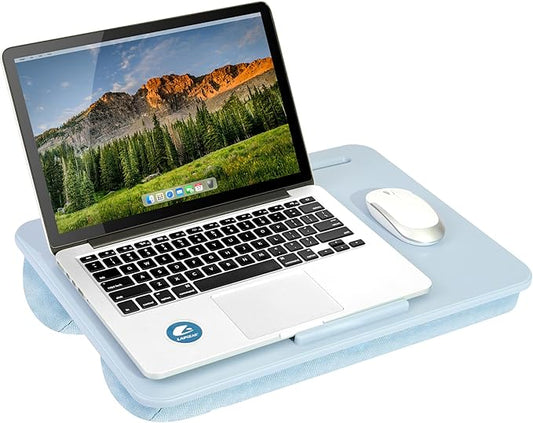 LAPGEAR Original Lap Desk – Large (17.9” x 13”) | Fits Up to 17.3” Laptops | Cushioned with Device Ledge, Pencil Tray & Handle | Portable & Lightweight | 12-Pack | Sky Blue – Style No. 45003
