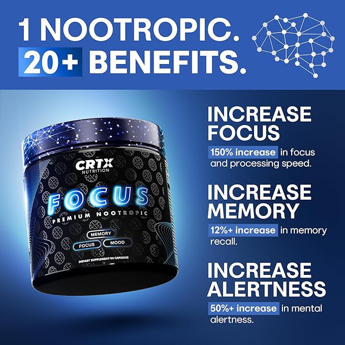 Nootropic Strongest Focus Supplement - Clinically Backed Ingredients Made in USA - Scientifically Backed Doses - Supplement for Brain Fog - AlphaGPC, Lions Mane, Rhodiola and More 10:1 90 Capsules