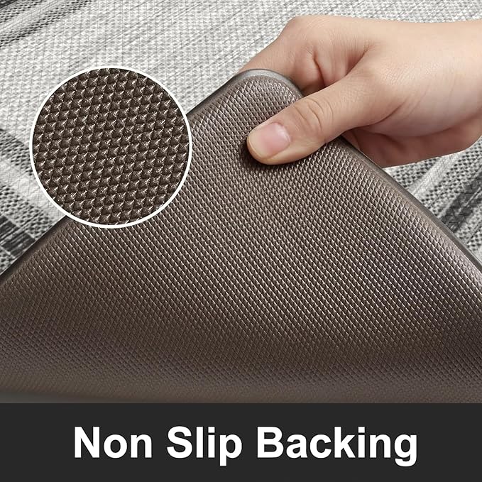 KIMODE Anti Fatigue Kitchen Mat, 17.3"x29" Cushioned Kitchen Rug, Non Slip Waterproof Kitchen Floor Mat, Farmhouse Comfort Standing Mat for Laundry, Office, Sink, Desk Grey